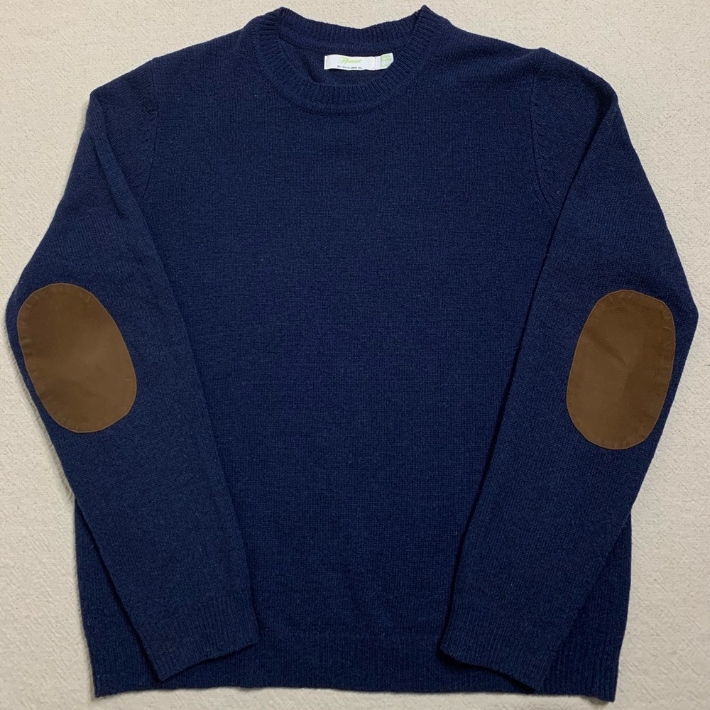Topman Navy Blue Elbow Patch Wool Sweater L